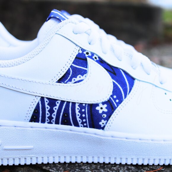 Nike Air Force 1 Blue bandana Sneaker Custom New With Tags - Picture 3 of 11